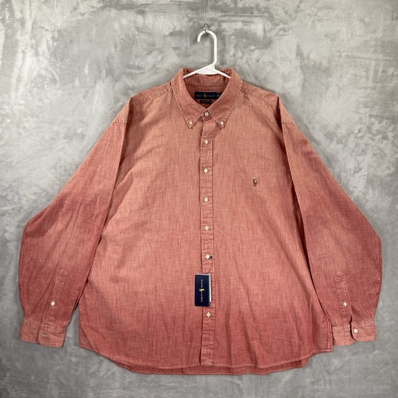 Ralph Lauren Shirt mens 2XB Chambray Button Down Flesh Pony Red Untucked Fit NWT - Picture 1 of 13